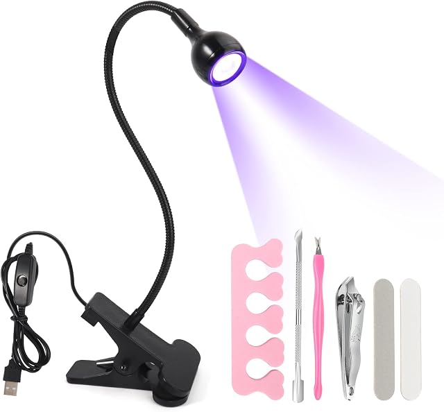 LIONVISON UV Nail Lamp, Gooseneck LED Nail Lamp with 4 Adjustable Intensity for Nail Polish Curing, 5W Rotatable Mini Gel Nail Lamp Nail Dryer with Securing Clip for Home DIY Salon ManicureBlack