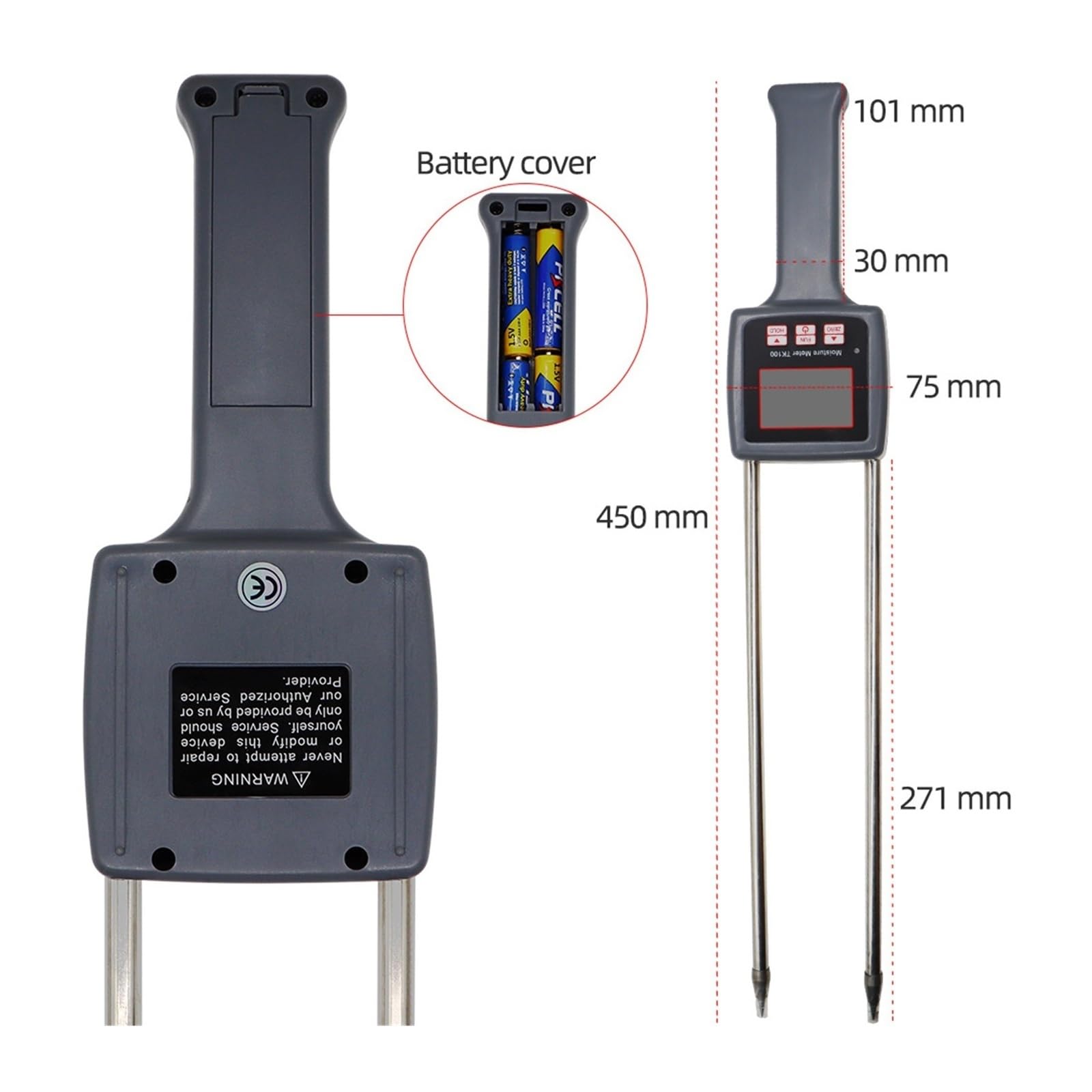 Feuchtigkeitsmesser, TK100 Digitales Getreidefeuchtigkeitsmessgerät Mais Reis Soja Erdnuss Sorghum Bodenfeuchtigkeit Hygrometer Tester mit Messsonde für Garten, Bauernhof