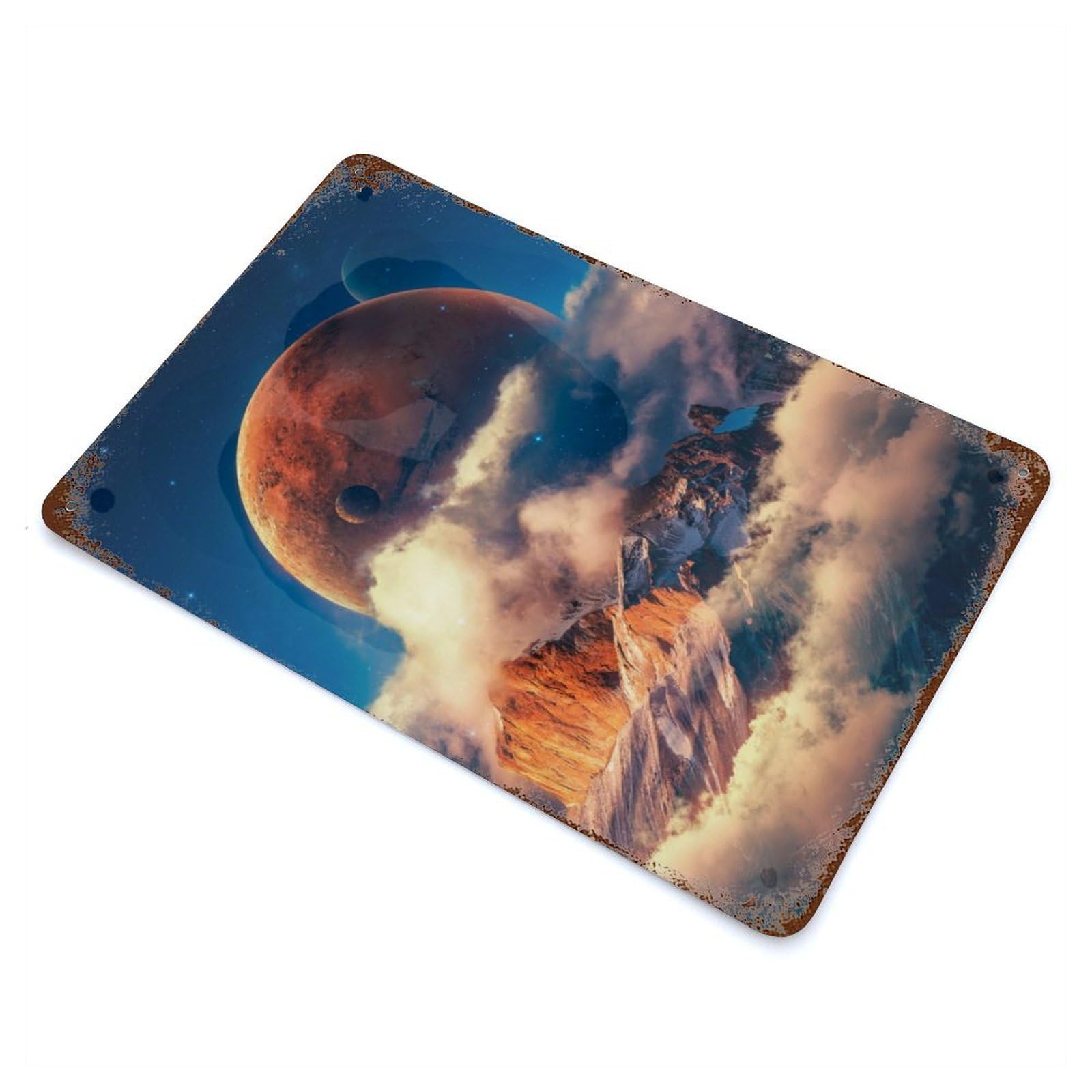 Mars Ascending Distressed Metal Wall Sign 11.8"x7.9", for Garage, Bar And Workshop Decor, Decorative Metal Wall Art