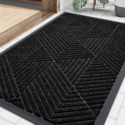 Smiry Front Door Mat Outside Entrance, Heavy Duty Sturdy Natural Rubber Doormat, Trap Dirt and...