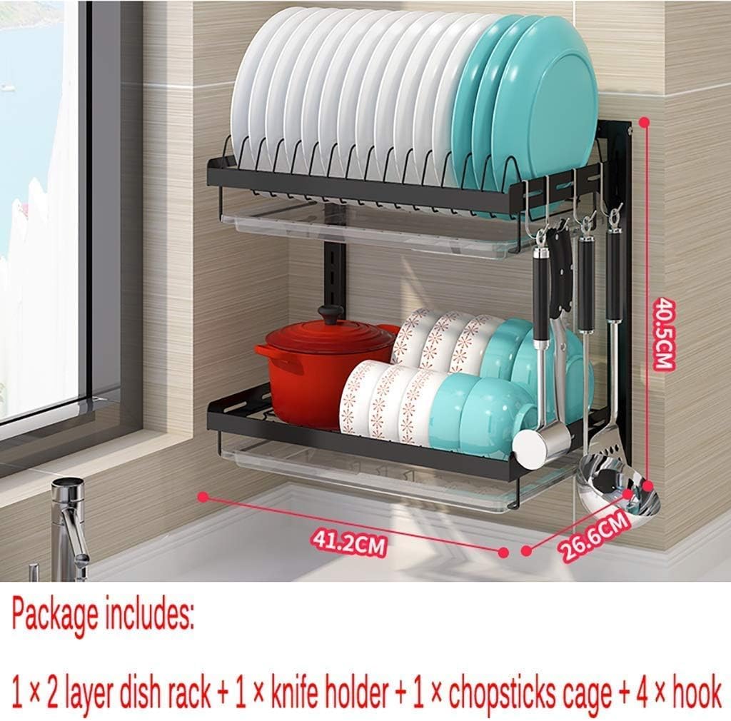 Rejilla para escurrir Platos de Acero Inoxidable 201 Negra para Montaje en Pared para Cocina (2 Capas/3 Capas)(2 Capas