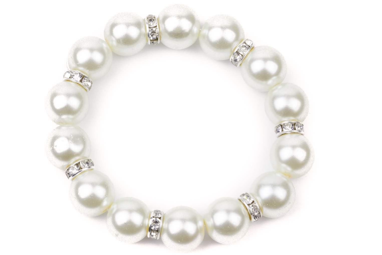 Mytoptrendz Women's Pearl Mytoptrendz® Simulated Large And Sparkly Crystal Rhondels Ring Stretch Bracelet In Silver Tone 1 Row