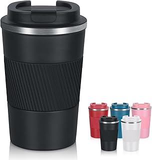 380ml Travel Mug for Hot & Cold Drinks with Leakproof Lid, Stainless Steel Insulated Coffee Mug Double Walled Thermal Mug, Portable & Reusable Coffee Cup Travel Mug for Travel/Office/School(Black)