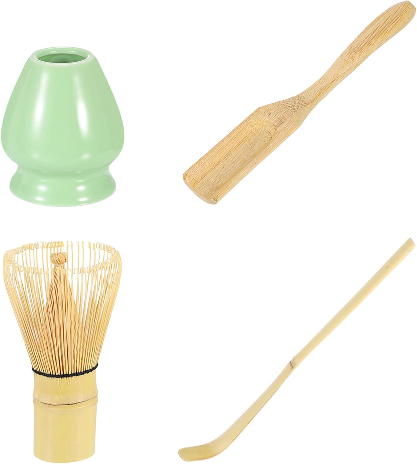 HARFINGTON Matcha Set Match Whisk Matcha Scoop Tea Spoon | Matcha Whisk Stand (Chasen Holder) 4Pcs Perfect Japanese Matcha Ceremony Accessory, Green
