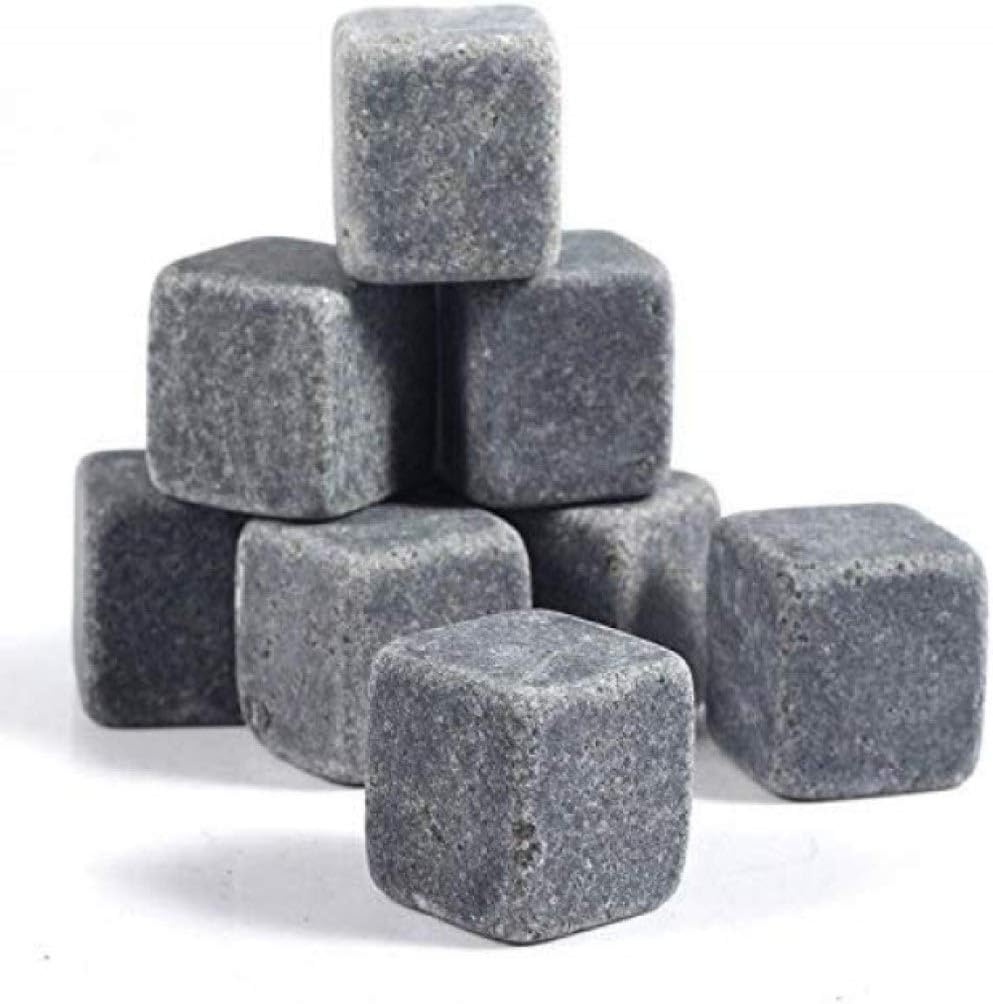 Whisky/Whiskey Sipping Stones Set of 9 Natural Soapstone and Granite Chilling Rocks with Box and Free Velvet Pouch