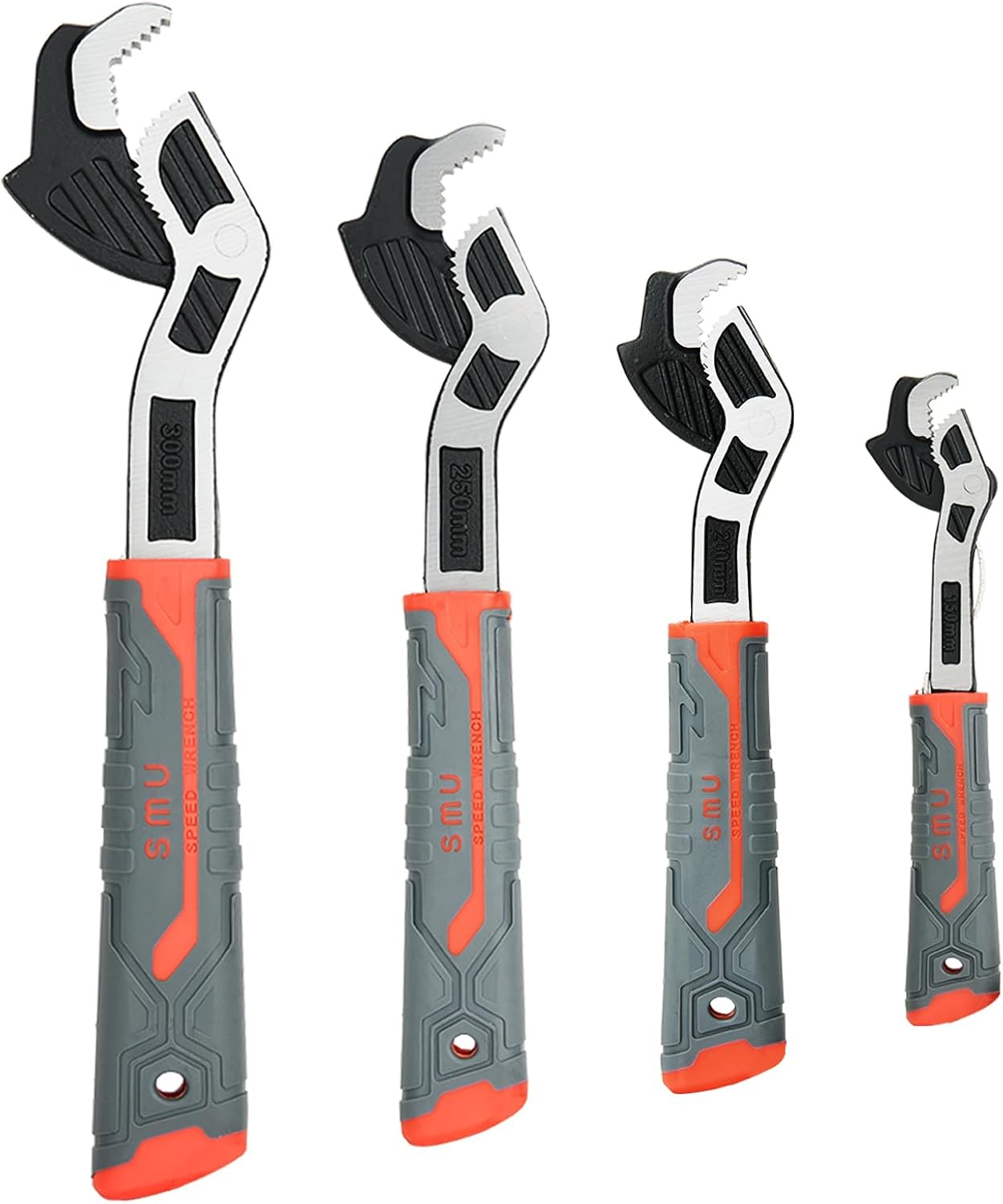 Adjustable Spanner Set of 4, Self-Clamping Pipe Wrenches, Universal Wrench Set Including 300, 250, 200, 150 mm