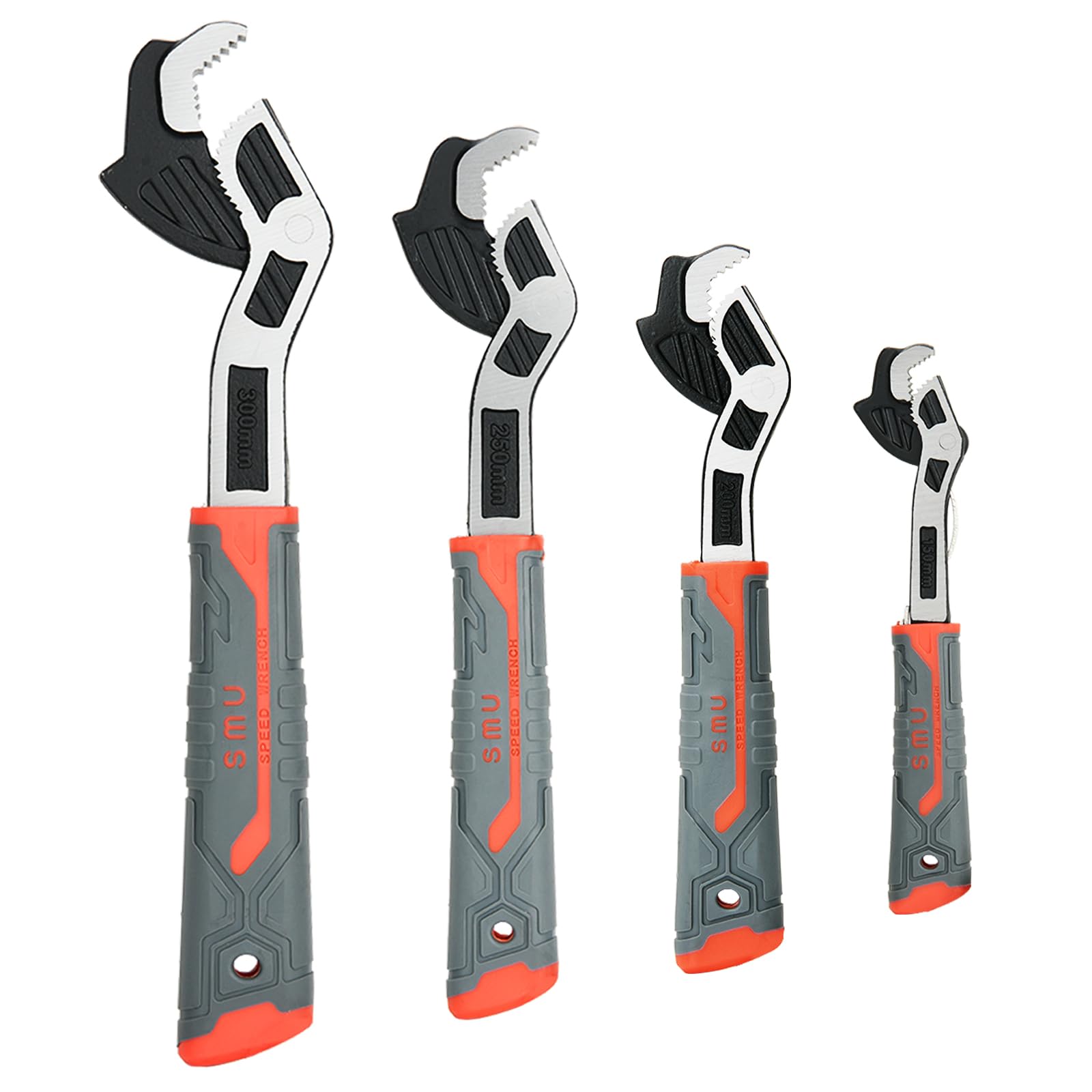 4 Llaves Inglesas Ajustables, Llaves de Fontanero Autoblocantes, Juego de Llave Grifa Universales, Incluye 300, 250, 200, 150mm