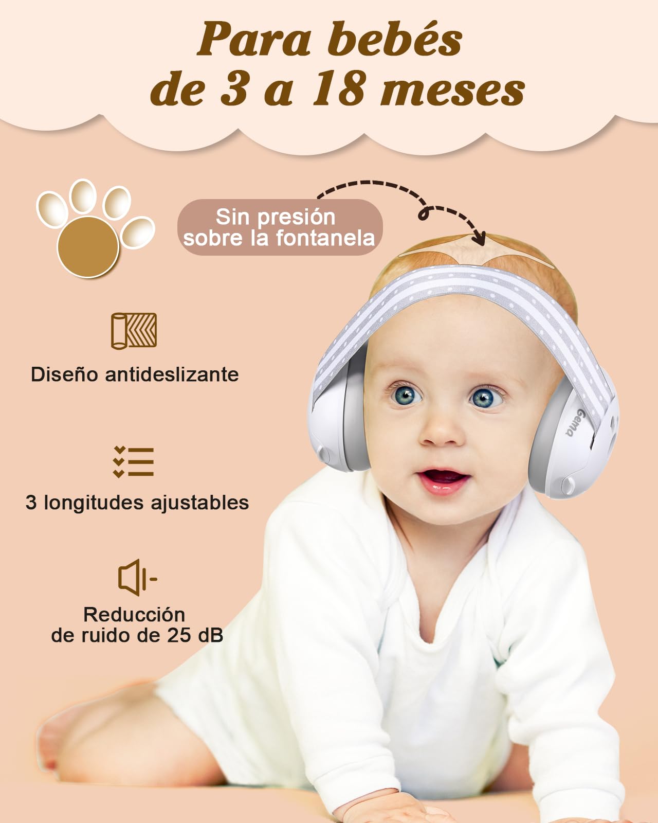 Lilian&Gema 2 en 1 Cascos Bebe Antiruido-Protectores auditivos para bebés,Diadema Ajustable, Antideslizante y sin Presión.Protección auditiva ideal para bebés de hasta 48 meses de edad