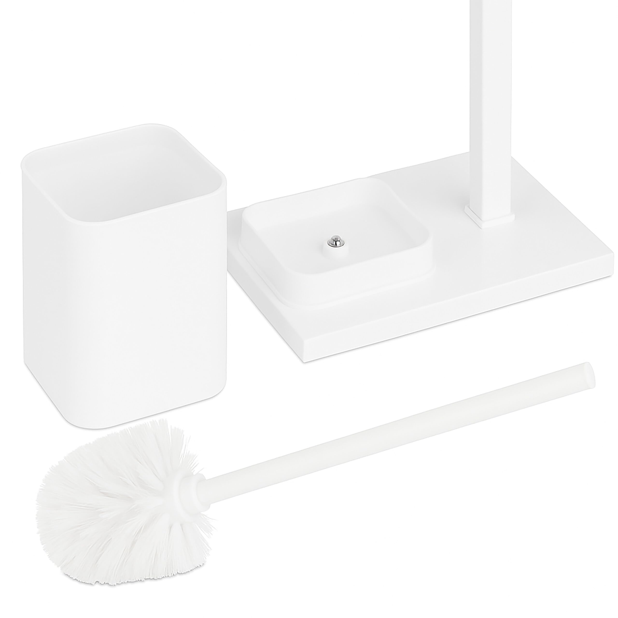 Juego de baño Relaxdays, HBT: 67,5 x 20 x 15,5 cm, Metal, Soporte de Papel higiénico, escobilla, Blanco