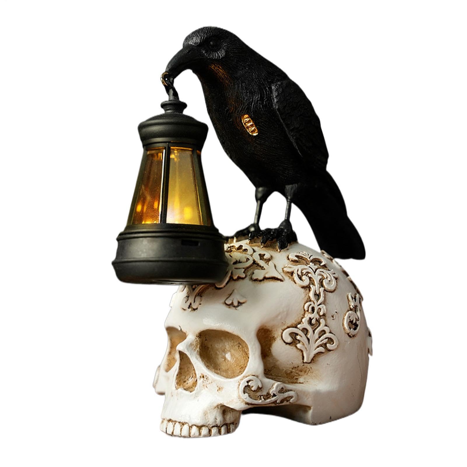 Farol gótico solar resistente a la intemperie fabricado en resina con calavera vintage