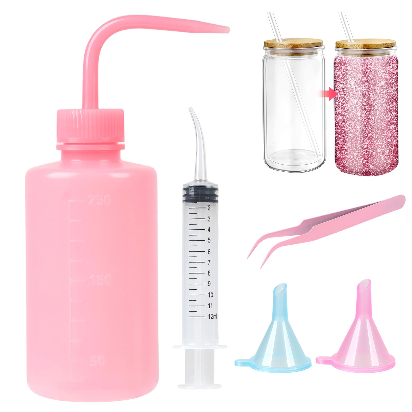 Ultimate Snow Globe Tumbler DIY Kit: Complete Supplies Set for Crafting Glitter-Filled Glass Cups - Includes Bent Syringe, Precision Tweezers, Mini Funnel, and Squeeze Bottle for Flawless Decoration