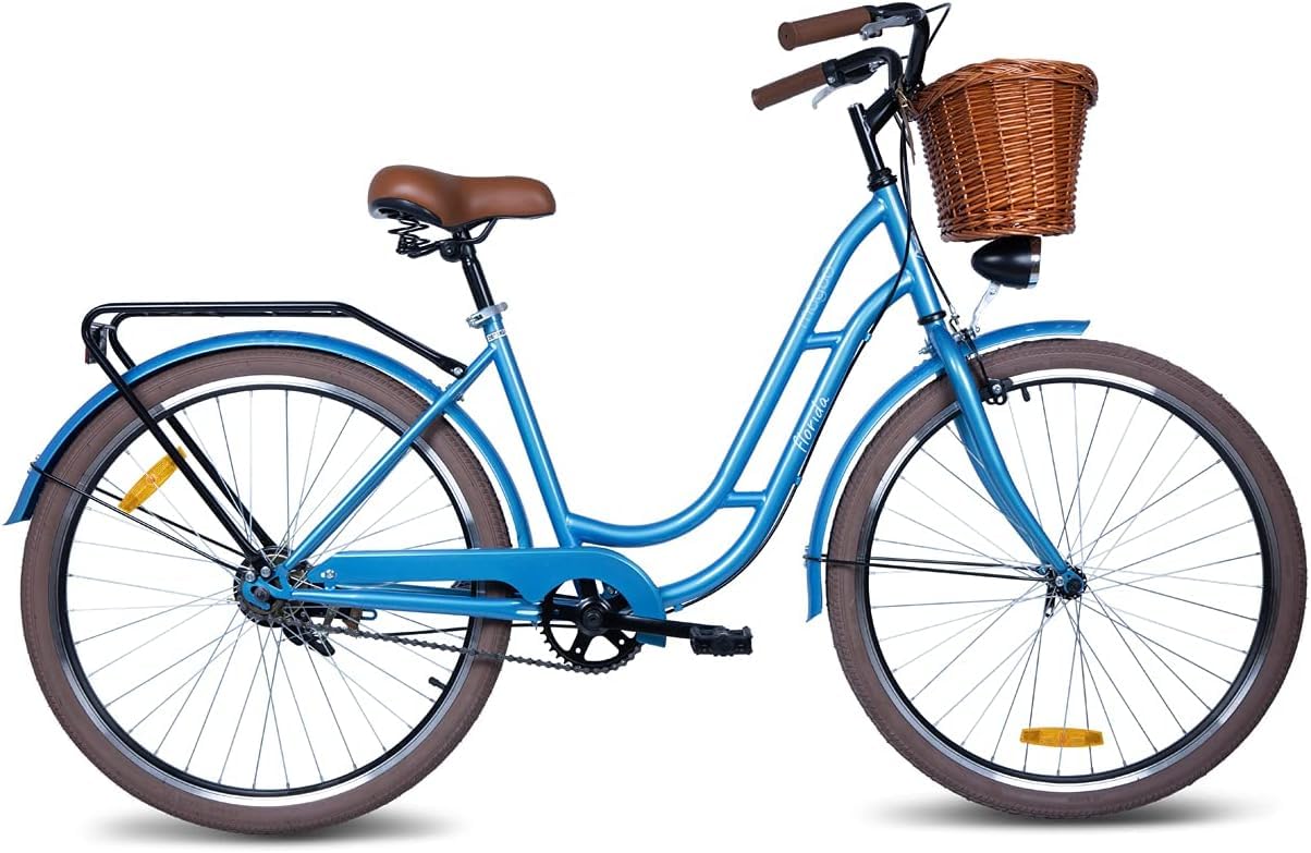 MogooFlorida Single Speed Cruiser Bike 24/26 Inch, Classic City-Bike, Steel Frame Fixed-Gear Road-Bike, Comfort Cycle-For-Women