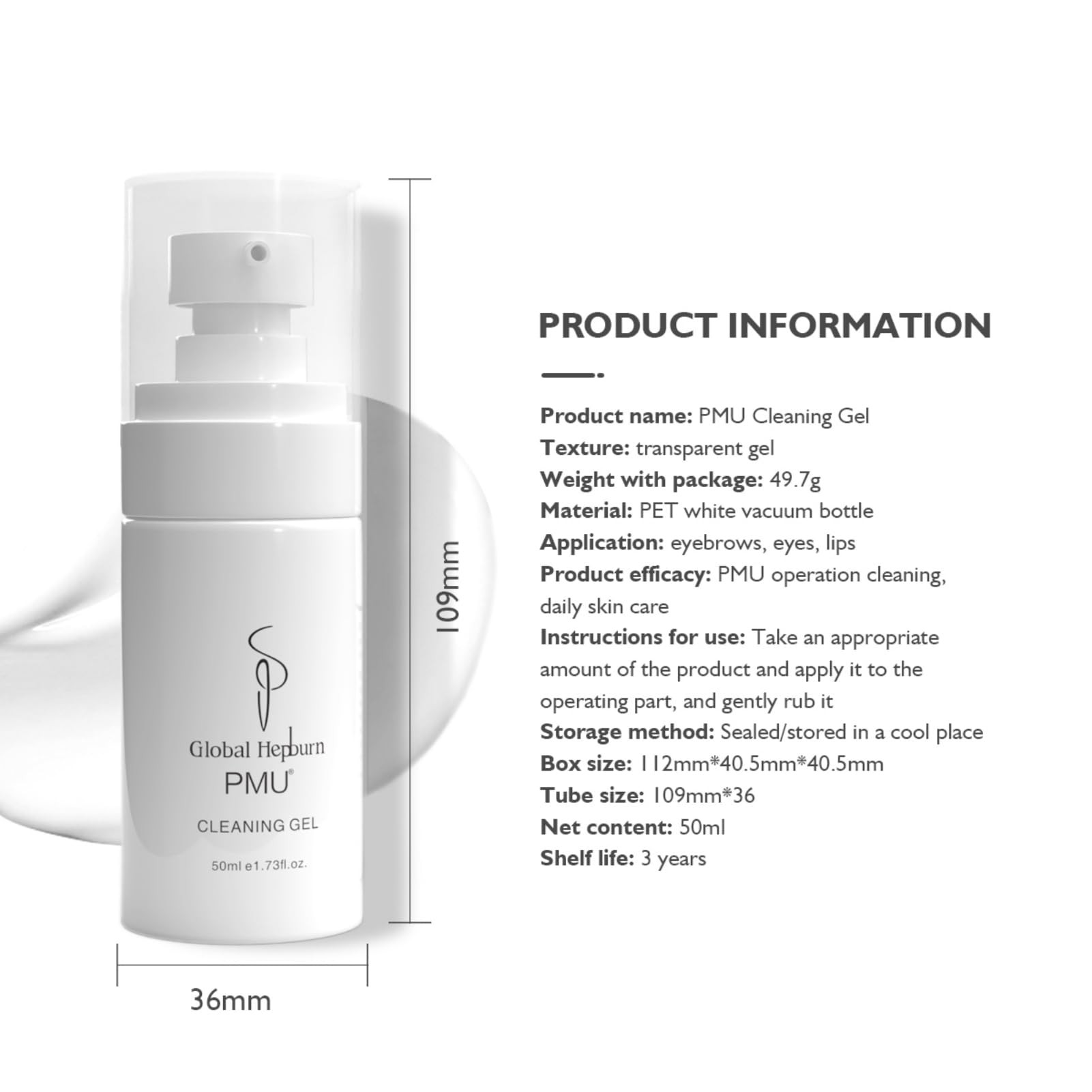 PMU Tattoo Cleaning Gel for Eyebrow Lips Permanent Makeup 50ml