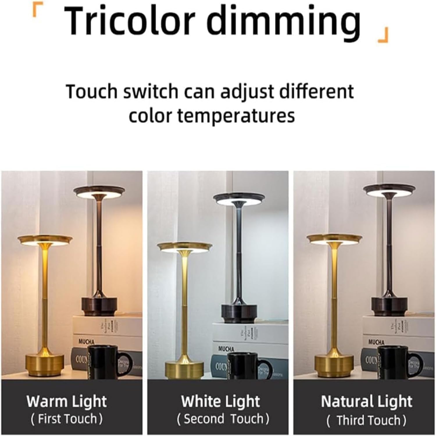 Draadloze Touch Lamp Sherum Ecolume Oplaadbare LED Tafellamp Modern Zilver & Goud Ontwerp Yifare & Vueeze Compatibel Draagbaar Nachtlampje voor Thuis & Kantoor