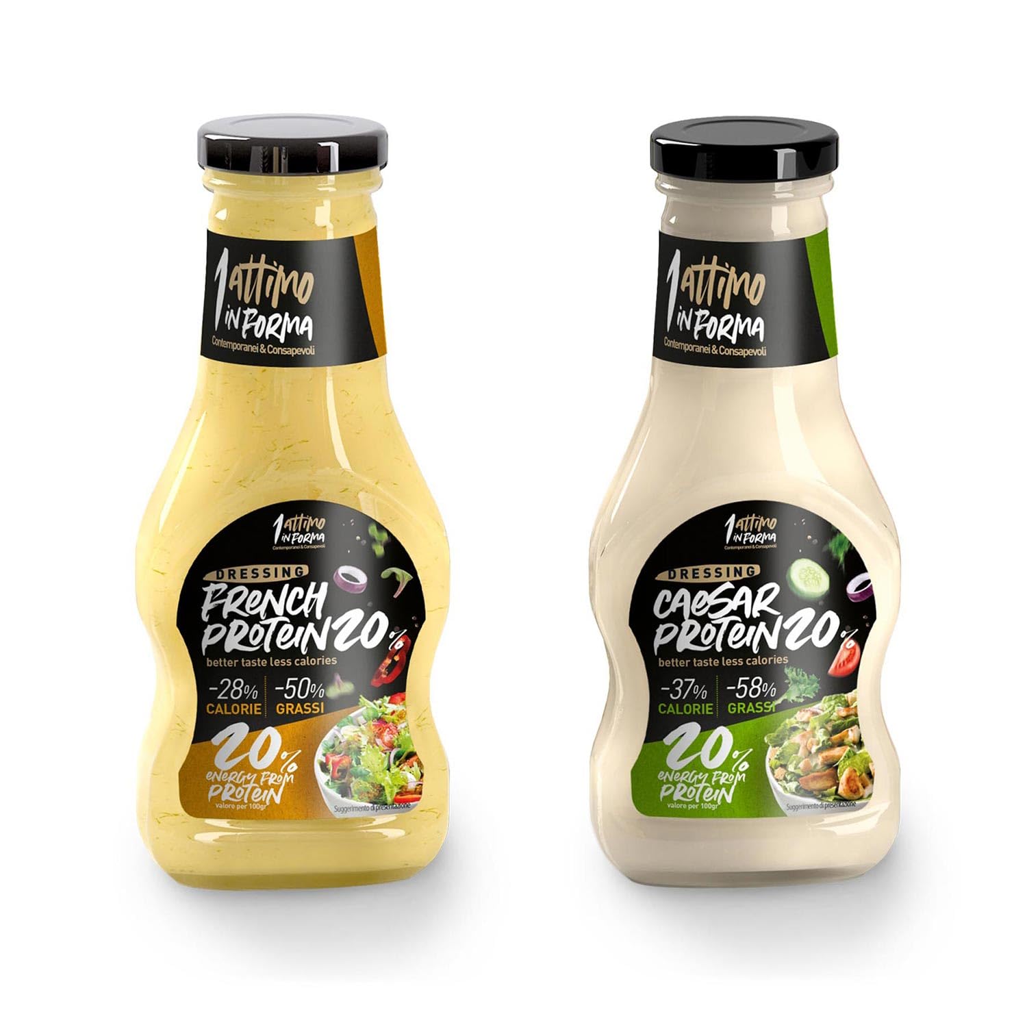 1 Attimo in Forma | Salsa 20% Proteica Gusto Caesar Dressing Condimento 250 ml a Basso Contenuto di Calorie e Grassi - Fonte di Proteine Salutare Benessere Gustosa Pranzo Cena Insalata