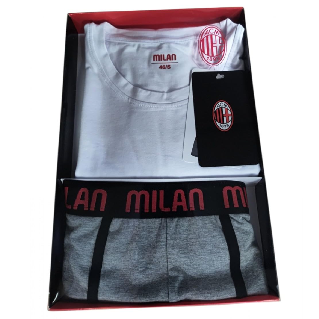 Set Intimo Milan Corto in Cotone ed Elastan – Maglia a Manica Corta Girocollo + Boxer Ufficiale ACMILAN PS 10307