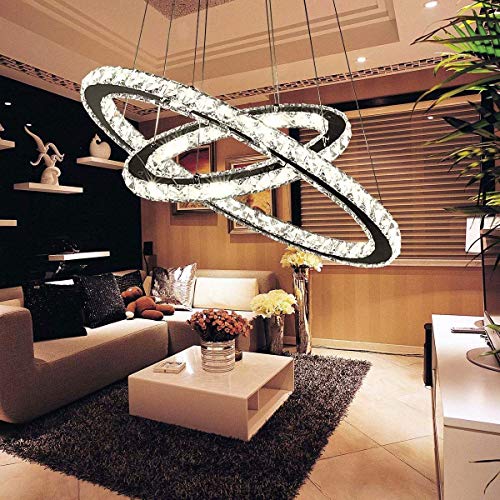 Lustre en cristal suspension double anneau cadeau anniversaire mariage maison
