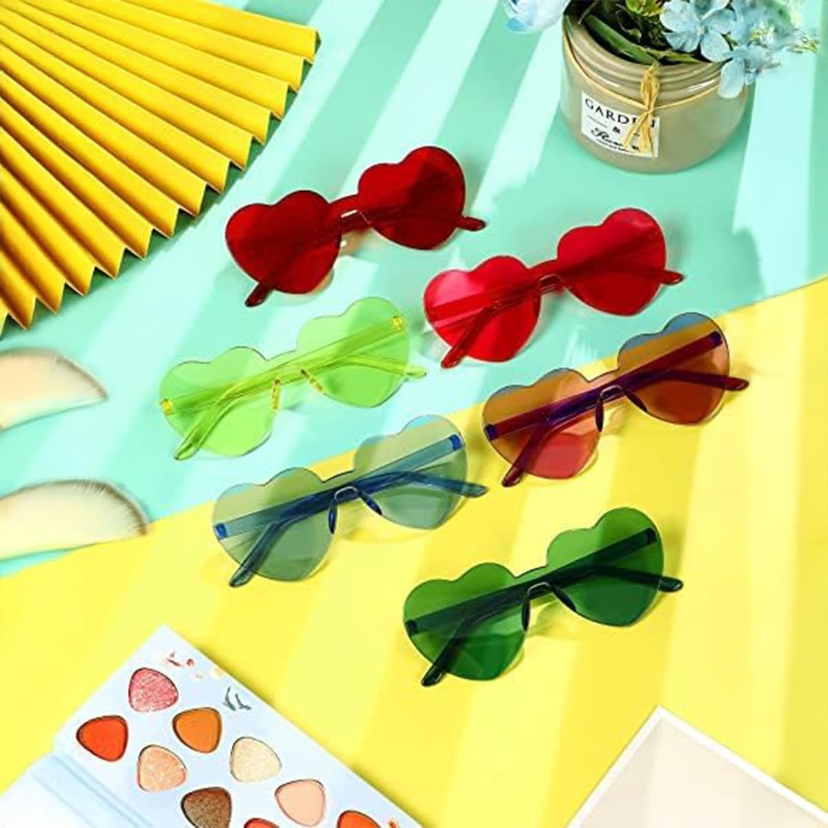 Lunette Soiree FANXIYA 12 Pack Lunettes De Soleil Coeur, Lunette Sans Monture Femme, Lunettes Rose Evjf Pour Festival Accessoire, Heart Sunglasses Pour Disco, Photobooth& Anniversaire Lunette De Soleil Coeur