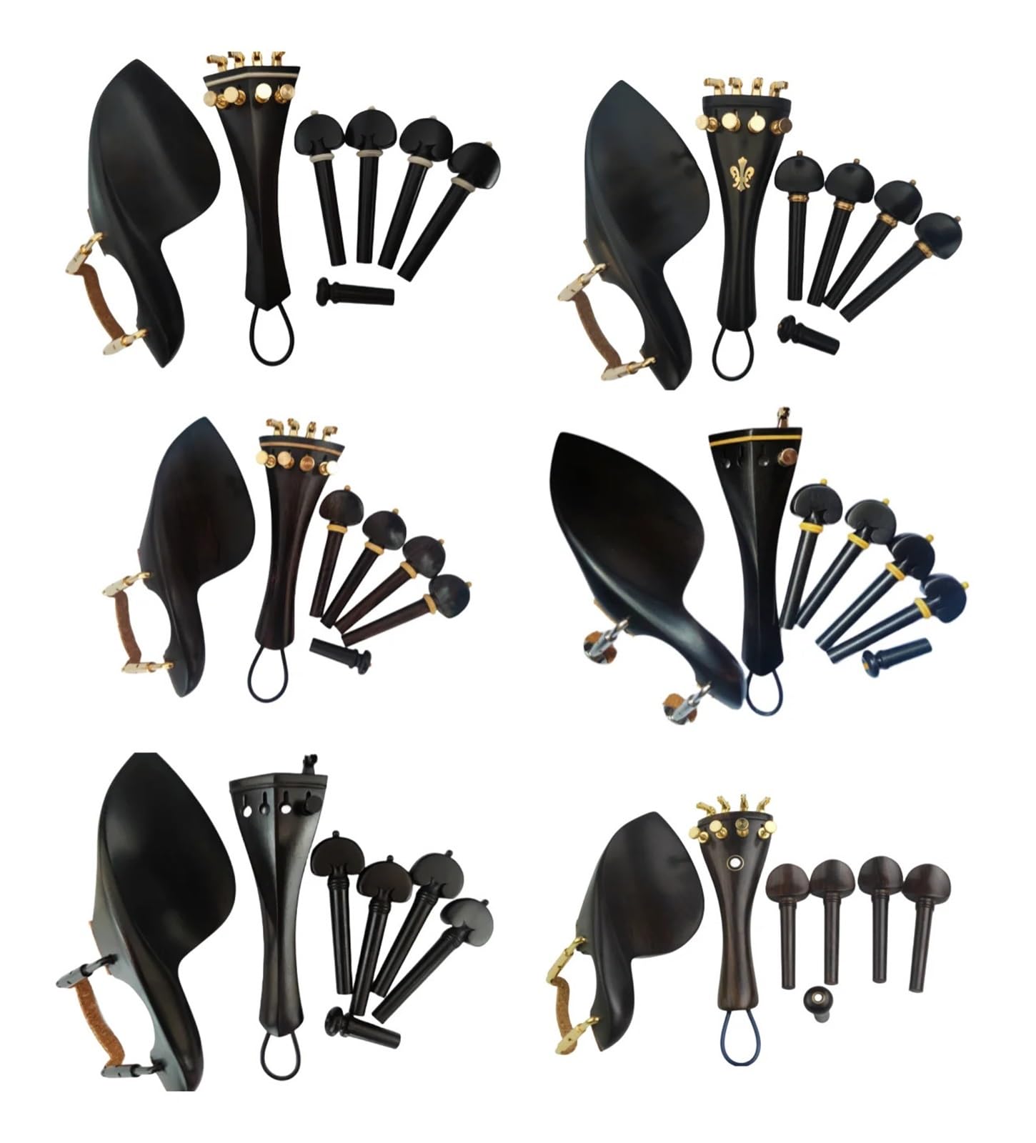 Mentonera para Violín Juego completo de piezas violín, accesorios ébano, tamaño 4/4, clavijas for reposapiés barbilla, almohadilla for reposabrazos y(Ebony wood B)