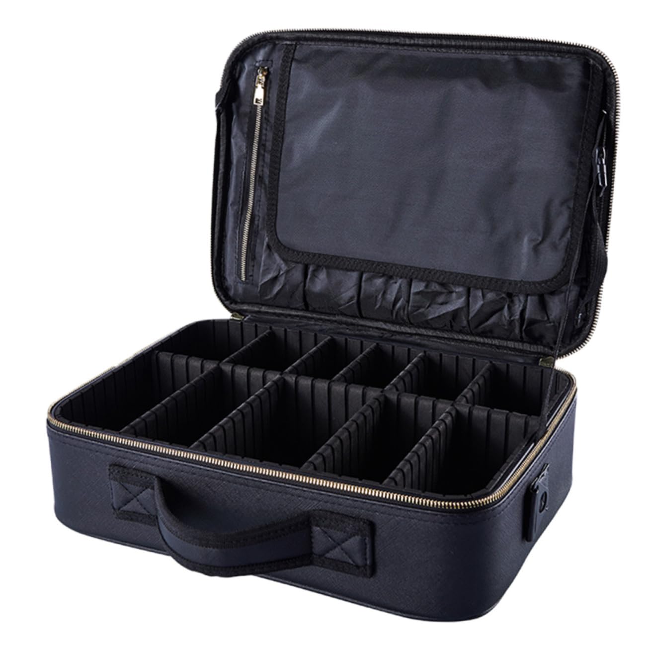 Abaodam Borsa per Cosmetici da Viaggio Portatile Oxford Nero Design a Griglie e Manico, Facile da Trasportare, per Organizzare Prodotti di Bellezza e Accessori