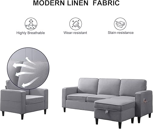 Miniatura 49 de Sofá seccional de 4 piezas con otomana de almacenamiento para sala de estar, juegos de sofás seccionales y sofá biplaza, juego de muebles de sala de