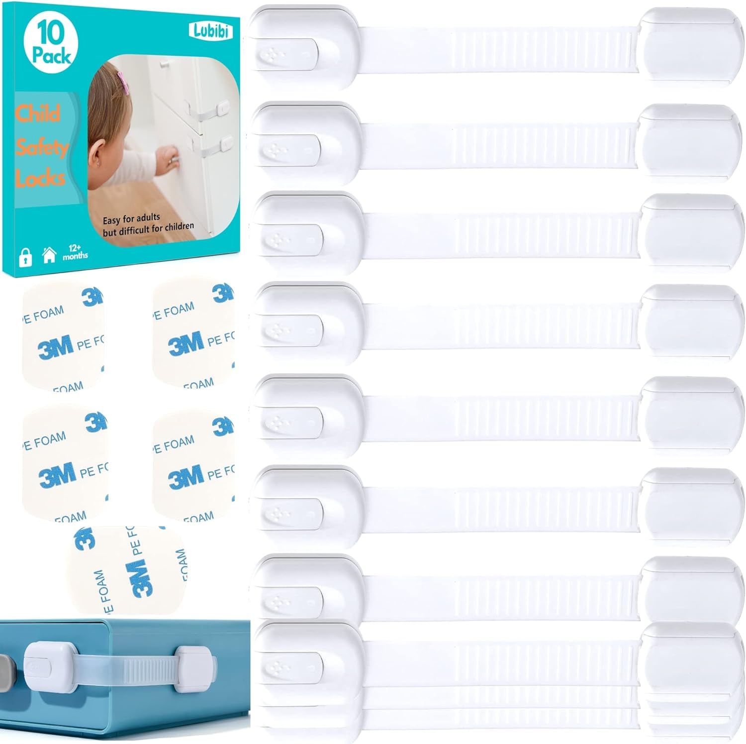 Lot de 10 Serrures de Sécurité Bébé pour Tiroirs et Armoires Lubibi, Ajustable Facile à Installer