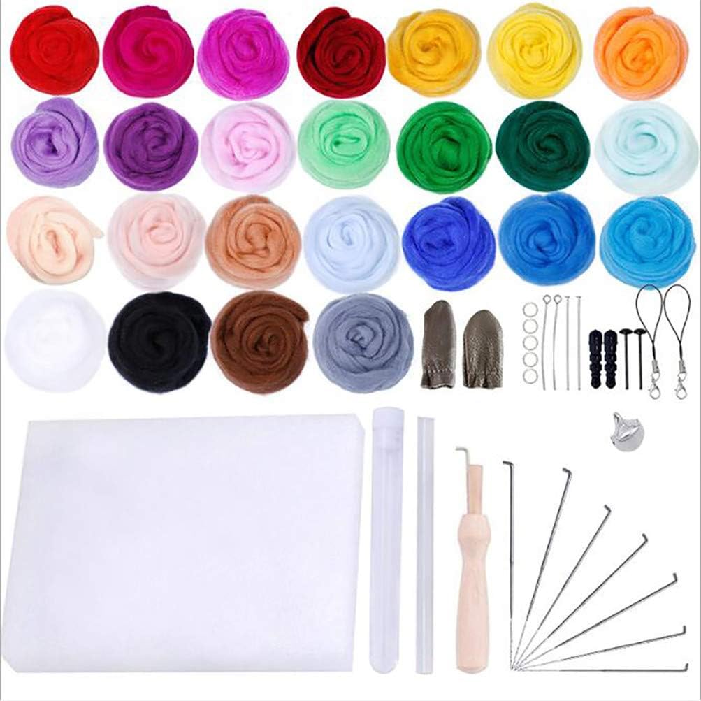 Flybloom DIY Wool Felt Craft Kit Needle Wool Felting Starter Tools Handmade Wool Felting Materials Set(25 Colors)