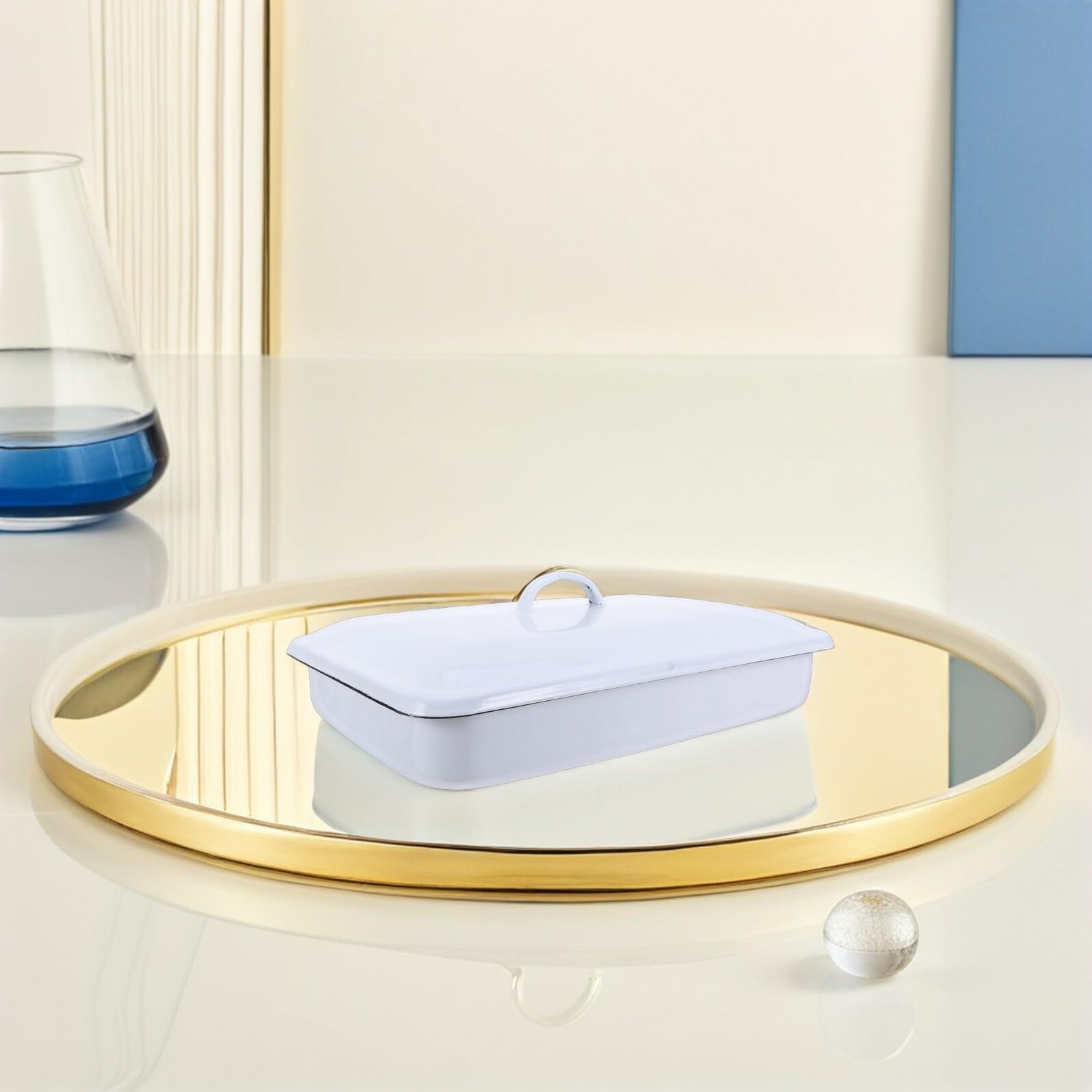 Zerodeko Vassoio Rettangolare da Laboratorio in Smalto Bianco 30X20X5 CM con Coperchio Sigillato Resistente ad Alte Temperature per Strumenti Clinici e Pulizia Campioni in Ambito