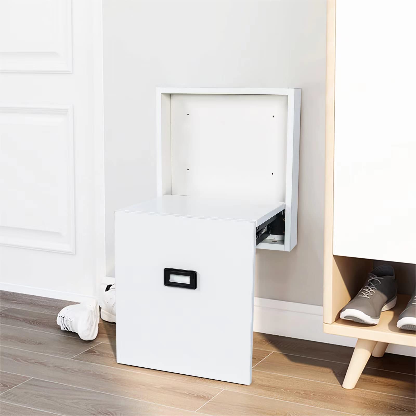 JELLYRATTBIT Wall Mounted Folding Entryway Stool, Foldable Shower Bench Invisible Shoe Changing Stool for Entrance Hall Restroom Living Room, White