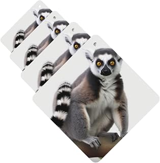 Ringtailed Lemur Car Air Freshener Cards Set of 4 Pieces Long Lasting Hanging Scented Cards for Bedroom Wardrobe Car Aromatherapy Tablets for Men Women Rearview Mirror Pendant