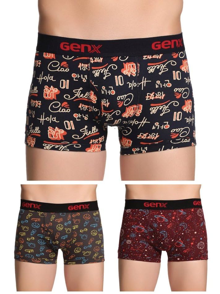 GenxJazz Printed Trunk - Elegant, Trendy&Comfortable, 100% Combed Cotton Men's Underwear(Colors&Print May Vary)