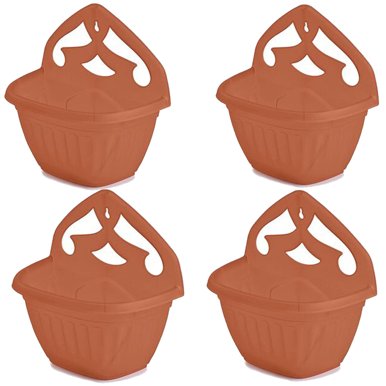 ZARVICZONIA Planters Pots - Wall Mounted for Plants and Flowers (Pack of 1, 2, 3, 4, 5) (Terracotta (Pack of 4))