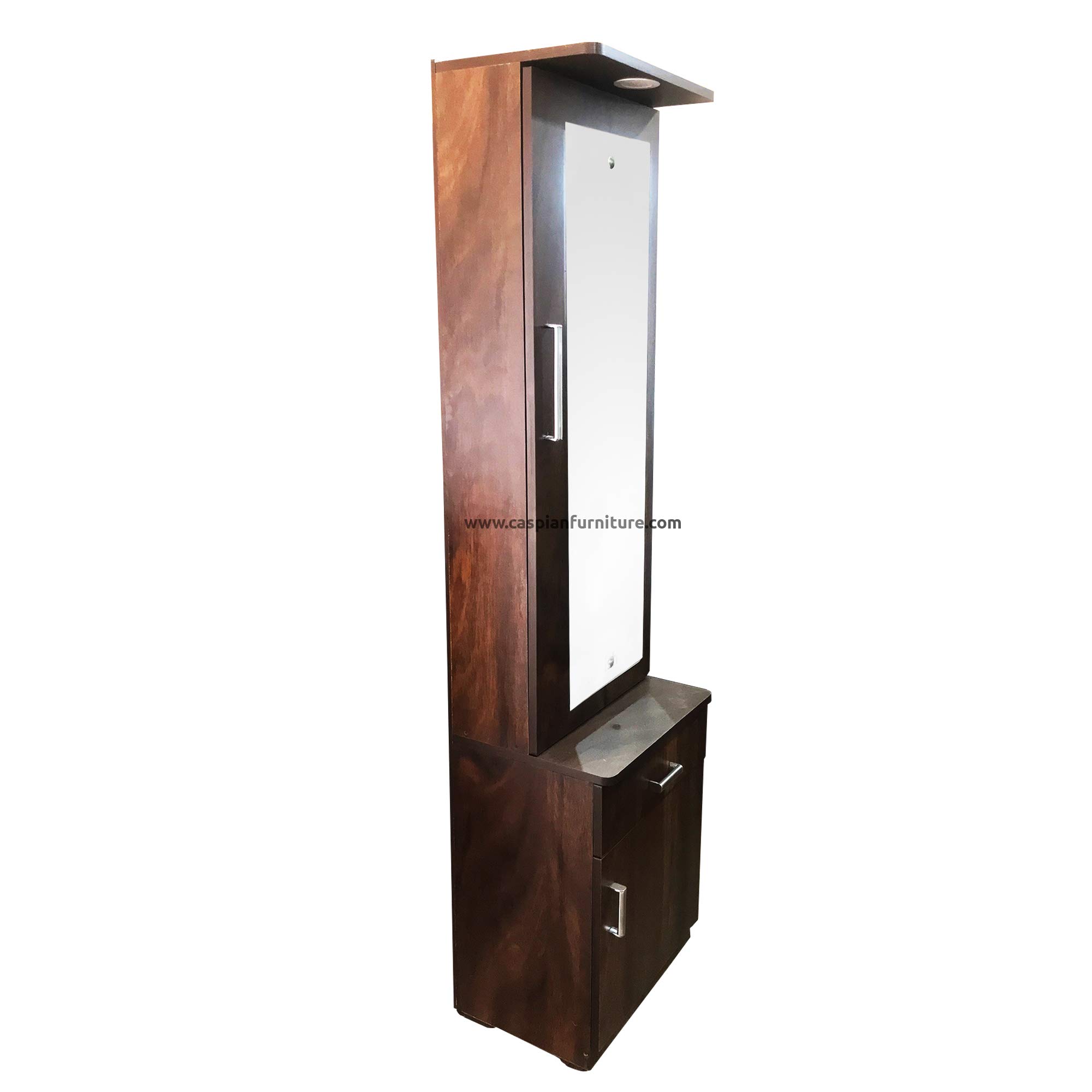 CASPIAN Engineered Wood Single Door Vanity Dressing Table (Rainforest Brown) | Pre-Assembled Furniture with Mirror & LED Light | Makeup & Accessories Organizer with 4 Shelves, 1 Cabinet & 1 Drawer 1