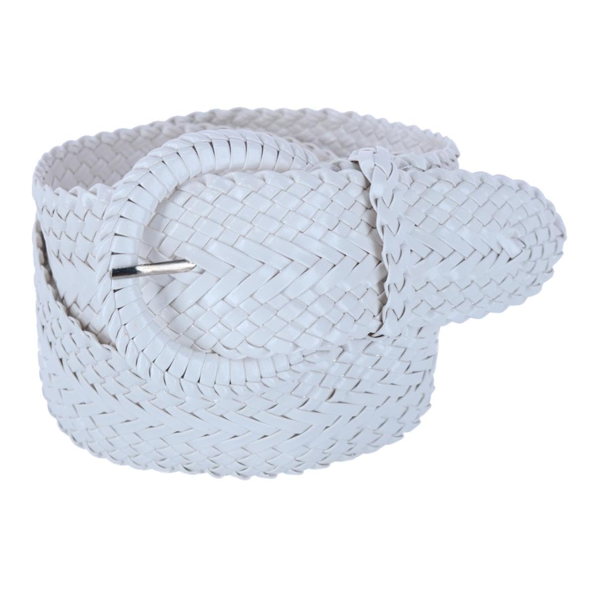 CTM Women's Braided Wide Belt with Matching Buckle Adjustable Woven, Large, White