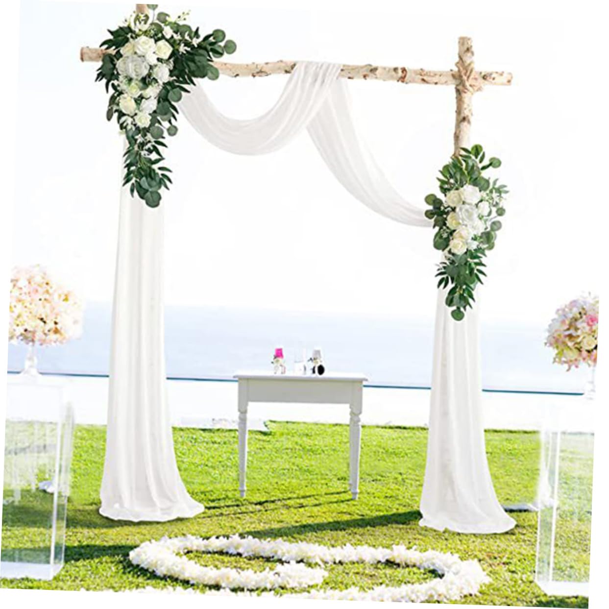 Cabilock Künstlicher Blumenbogen für Hochzeit in Weiß, 1 Satz | Seidenblumen mit Tüll, Nie Welkend und Pflegeleicht, für Florale Anordnung oder Wandaufhängung