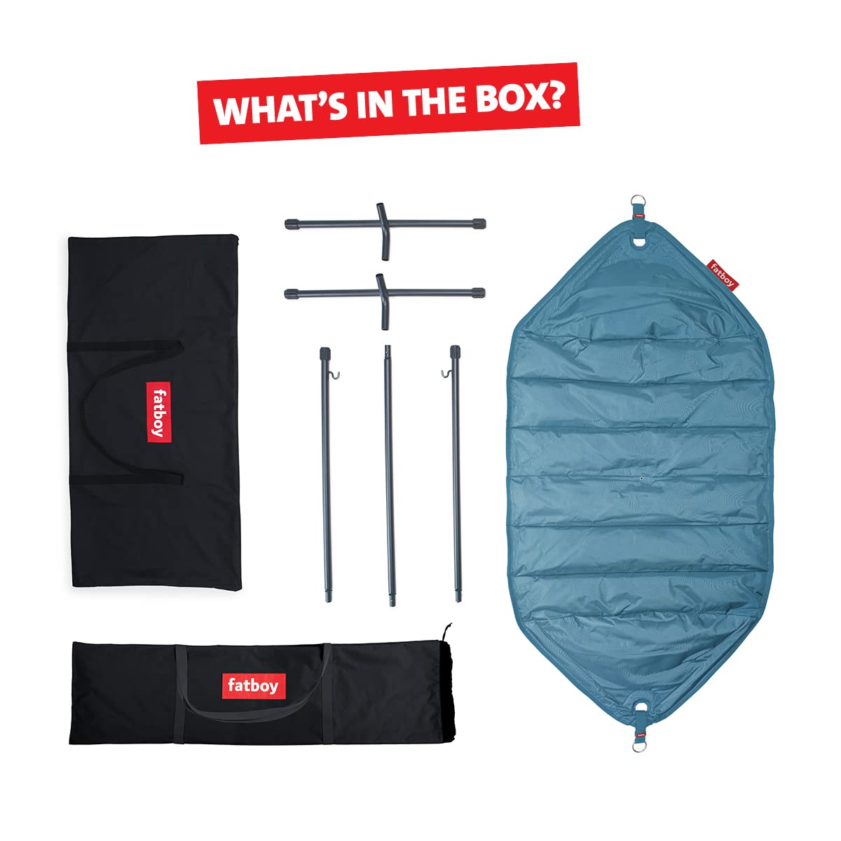 Fatboy® Hamaca Doble con Soporte Resistente al Agua, para jardín y terraza - 270 x 138 cm (MAX. 150 kg) - Azul Claro Vaquero