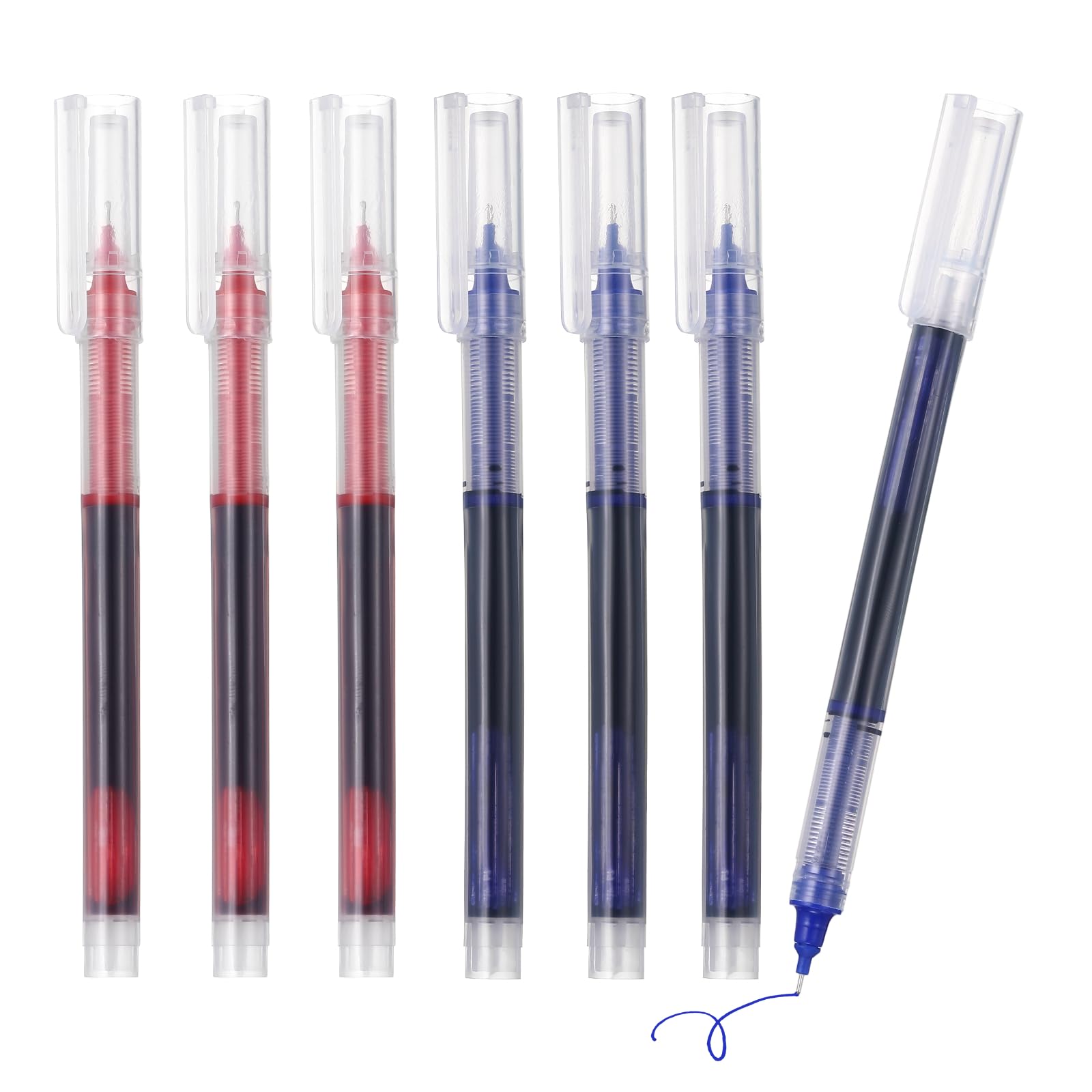 PATIKIL 6Pcs Liquid Ink Rollerball Pens, 0.5mm Fine Point Needle Tip Pens Smooth Writing Gel Ink Quick Dry Blue/Red Ink for Office Note Taking Journaling, Transparent Plastic — image 1
