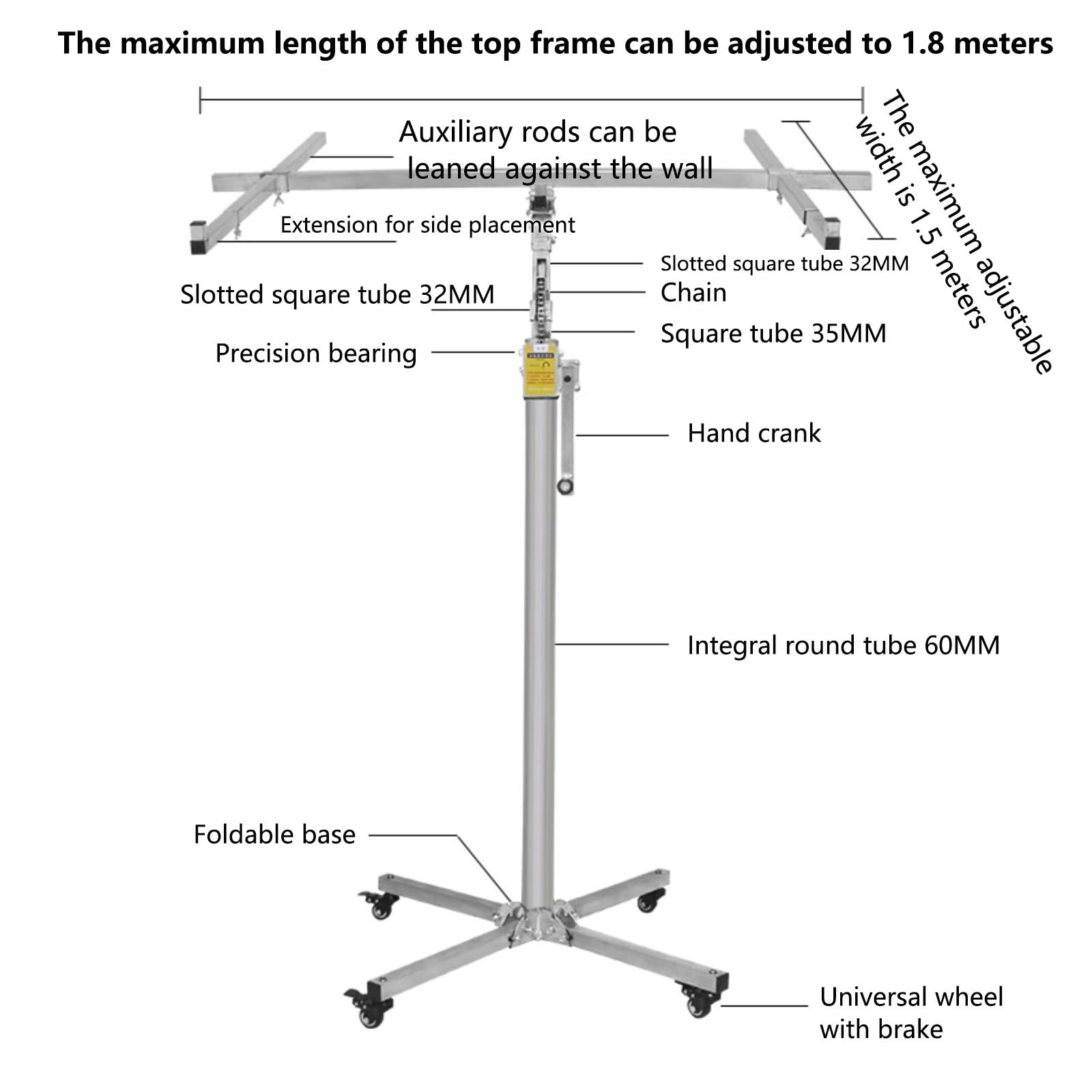 FORRTY Elevador De Placas De Pladur Herramienta De Elevación con Ruedas Elevador De Paneles Herramienta De Construcción Bloqueable Fácil De Montar Estructuralmente Estable(3.7m)