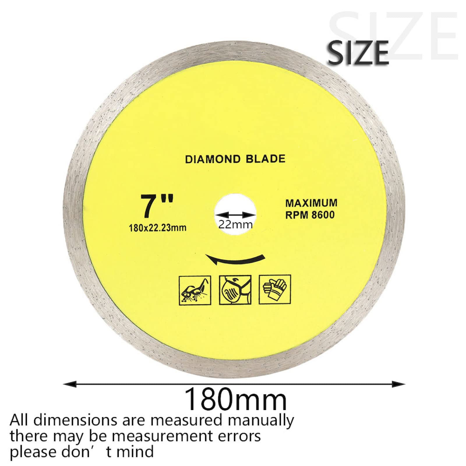 LYVQZPWLRcortador de diamantes, Hoja de sierra circular de diamante ultrafina de 105/115/125/180/230 mm con borde continuo for corte húmedo(180x22.23x10mm)