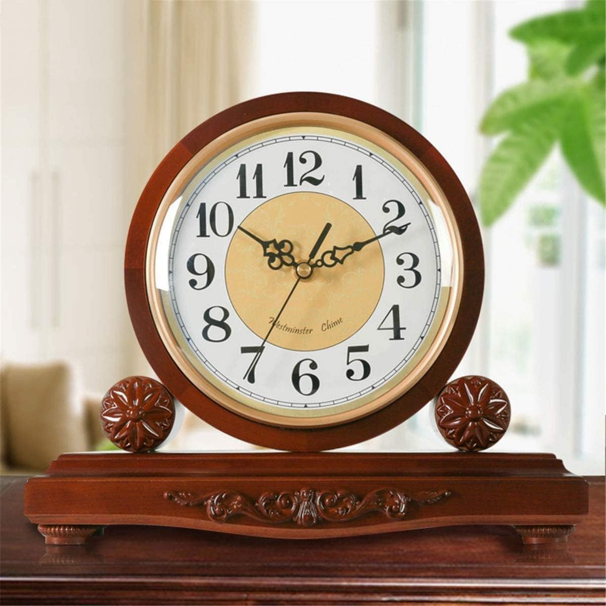 Wcxixo Mantelpiece Clock, Wood Living Room Silence Clock Decorative Standing Mantle Shelf Clock Operated Fireplace, Office, Desk, Shelf & Home Decor Gift Mantel Clock