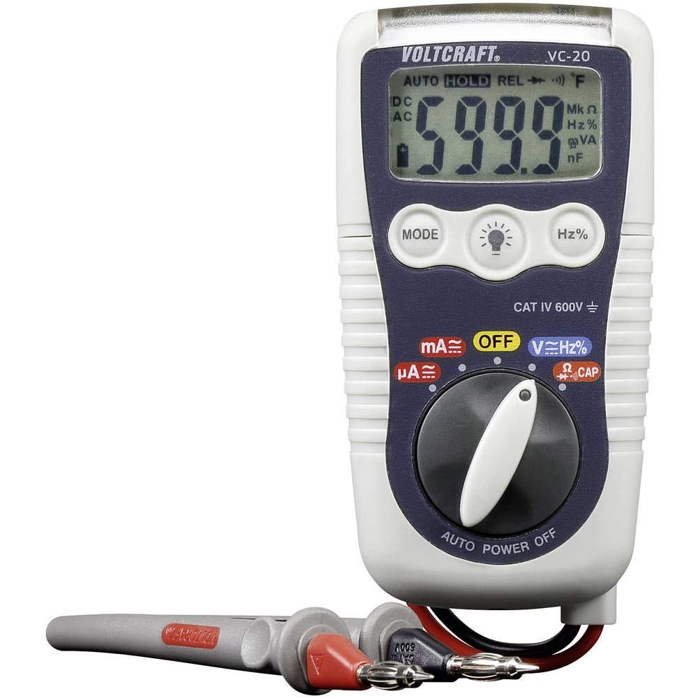 VOLTCRAFT VC-20 Multimètre numérique protégé contre les projections d'eau (IP54) CAT III 1000 V, CAT IV 600 V Affichage