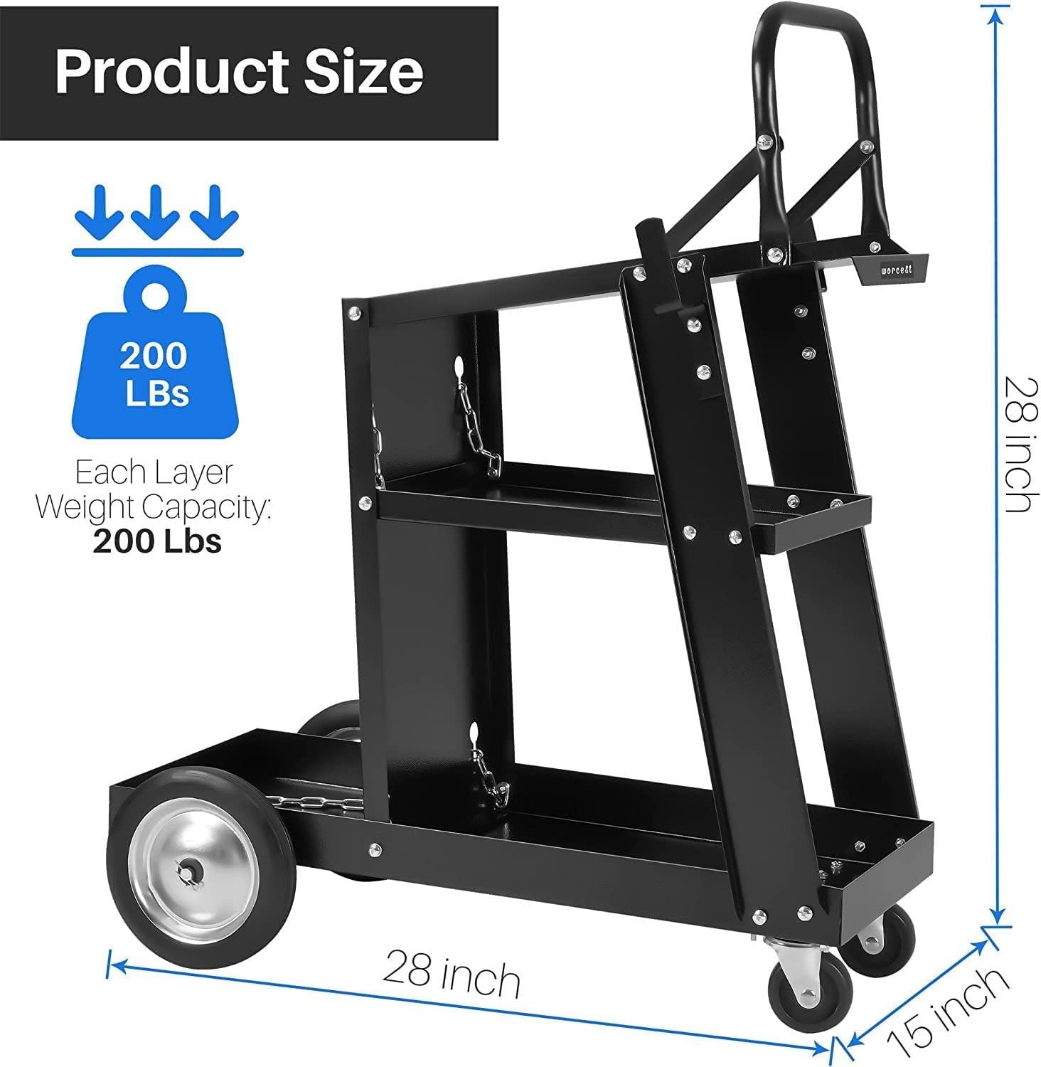 Chariot De Soudage à 3 Niveaux, Avec Table Inclinable Et 4 Roues Stockage De Reservoir Avec Chaines Anti Basculement 70 X 38 X 87 Cm 96460238