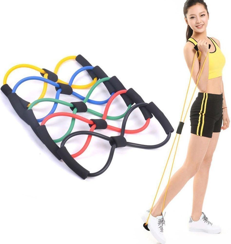 Resistance 8 Type Muscle Chest Expander Rope Workout Pulling Exerciser Fitness Exercise Tube Sports Yoga for Men and Women - Multi Color