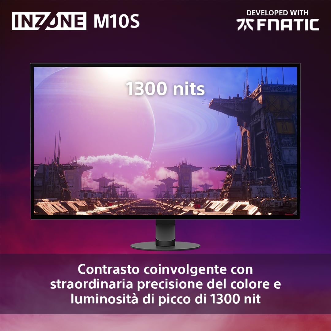 Sony INZONE Gaming Monitor M10S OLED QHD da 27-1440p, 480 Hz, G-Sync, Adaptive Sync, modello sviluppato con Fnatic, 1300 nit, DisplayPort 2.1-2 x HDMI 2.1- PC, PS5 [Classe di efficienza energetica F]