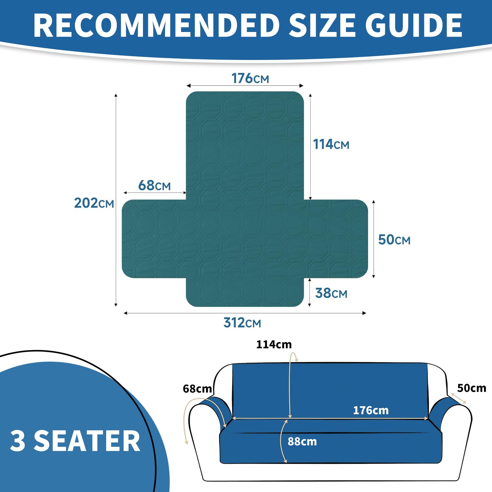 Ystyle Copridivano Impermeabile 3 Posti Con Braccioli, Copri Divano Antigraffio Gatto Con Tasche Laterali, Sofa Cover Antiscivolo, Universale Copridivani Mobili Protector, Verde Scuro