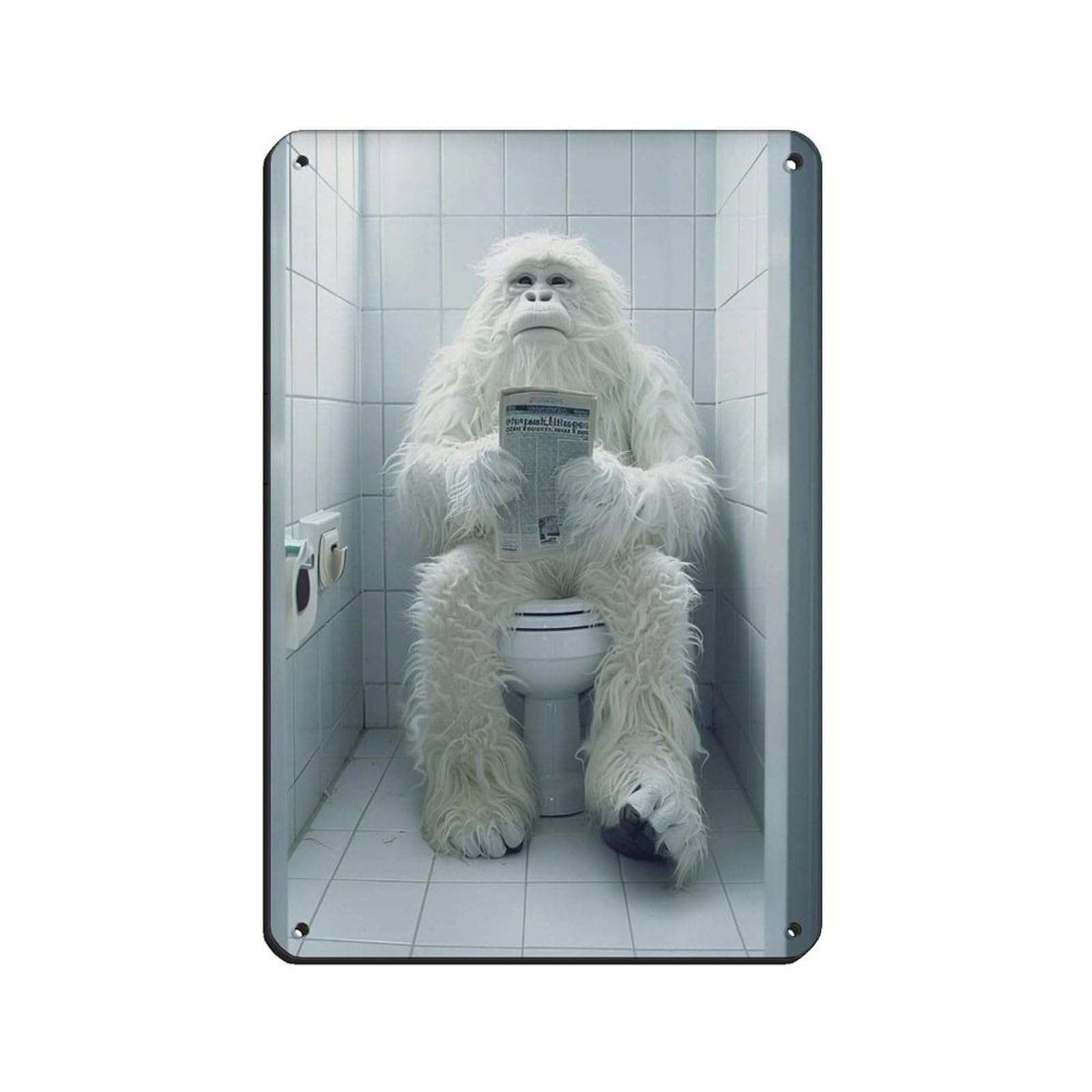 Yeti Sitting on The Toilet Reading A Newspaper (4) Tin Sign Vintage Metal Pub Club Cafe Bar Home Wall Art Decoration Poster Retro 8x12inch(20x30cm)