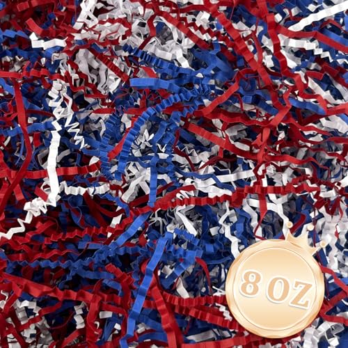 Image of Zankubom 1 /2LB Crinkle Cut Paper Shred Filler Great for Gift Wrapping, Basket Fillers, Birthday, Gift Wrapping, Anniversary, Halloween Christmas Party Decor Filling Supplies Red White Blue