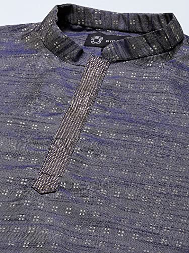 Image of Men's Black Art Silk Regular Fit Ethnic Motifs Kurta | Indian Kurta | Festive Ethnic Kurta with Embroidered Packet