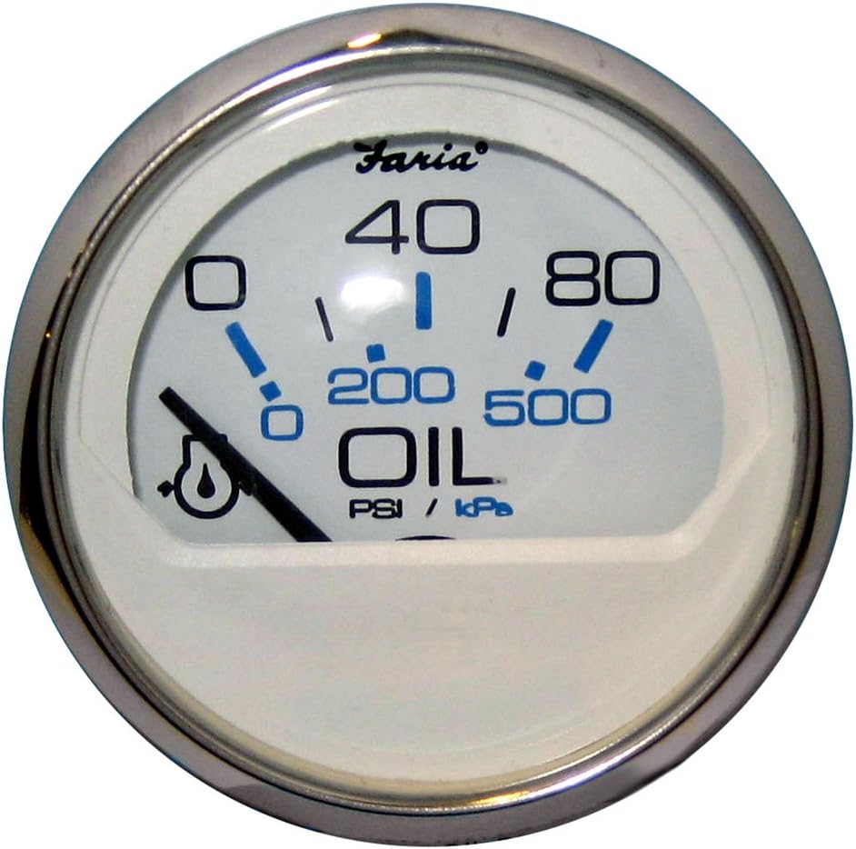 Faria Beede INSTRUMENTS Faria Beede Faria 13802 Chesapeake Stainless Steel Oil Pressure Gauge (80 PSI) - 2", White