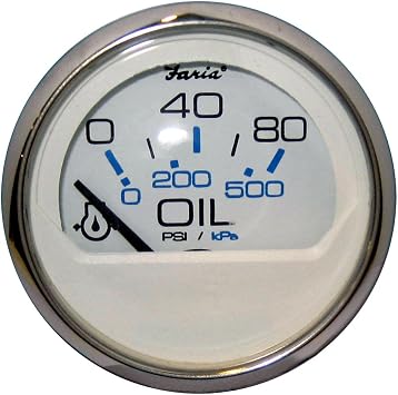 Faria Beede Instruments 13802 2 in. Chesapeake White Stainless Steel Oil PreStainless Steelure Gauge - 80 PSI